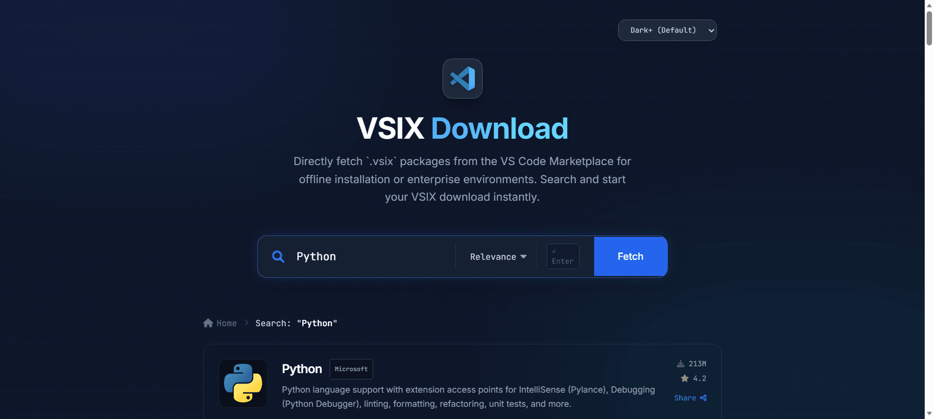 VSIX Downloader Web GUI Interface