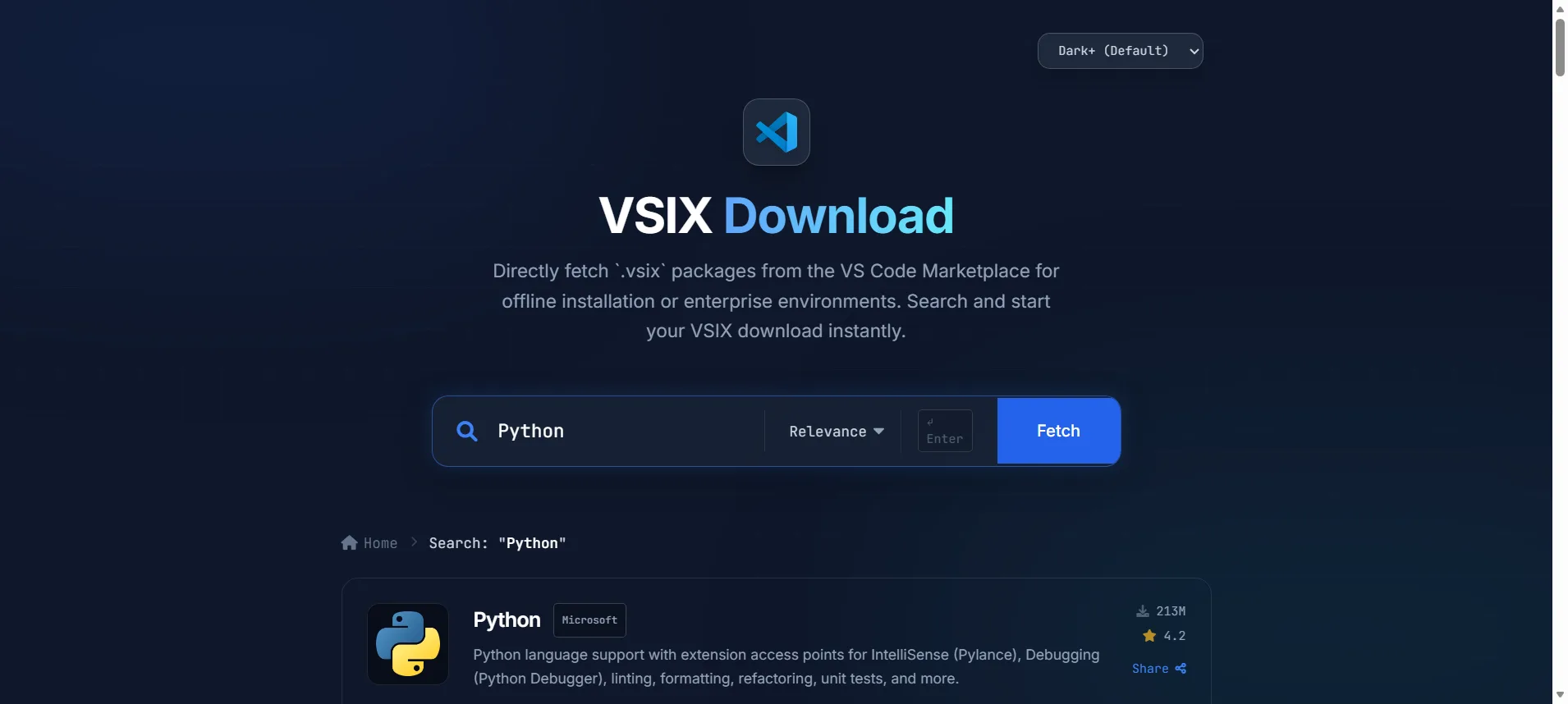 VSIX Downloader Live Screenshot