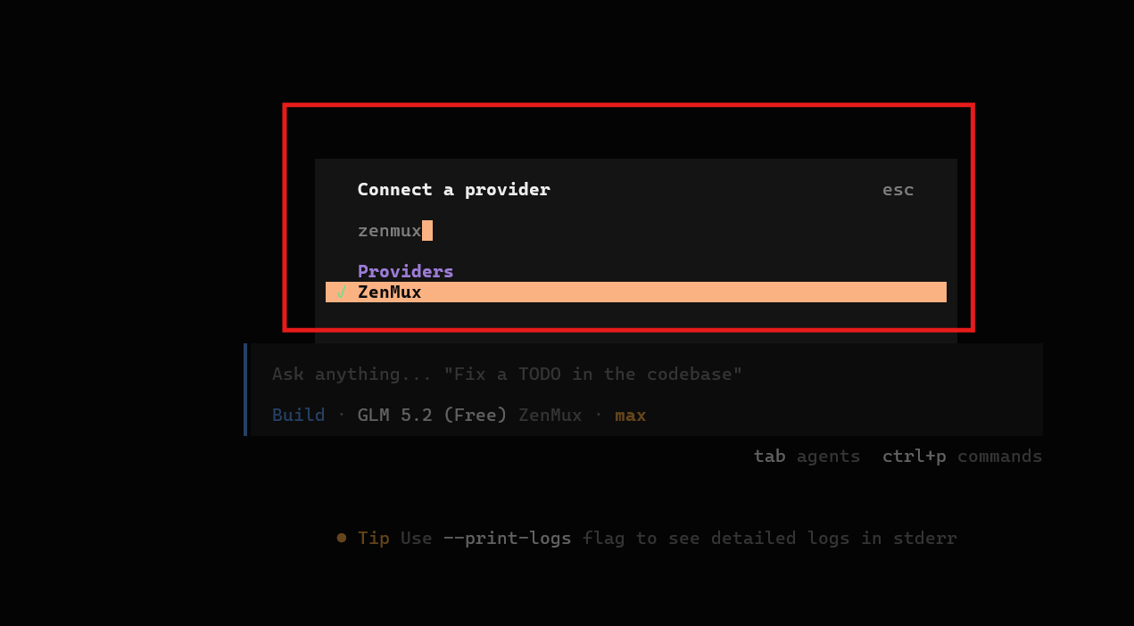 Pasting ZenMux API Key in Opencode